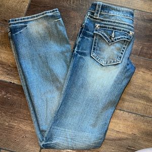 Miss Me Slightly Embellished Flap Pocket Slightly Distressed Bootcut Jeans Sz 28